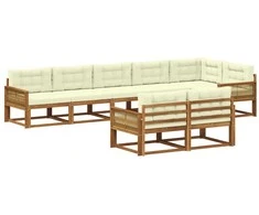 Lauko sofos komplektas su pagalve 8 pcs Natūralus ir grietinėlė