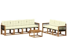 Lauko sofos komplektas su pagalve 8 pcs Natūralus ir grietinėlė