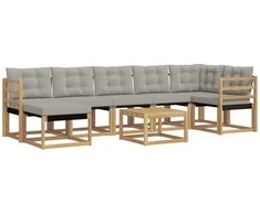 Lauko sofos komplektas su pagalve 8 pcs Balta ir šviesiai pilka