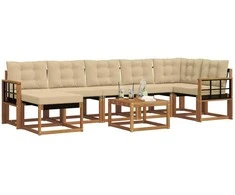 Lauko sofos komplektas su pagalve 8 pcs Natūralus ir bežinis