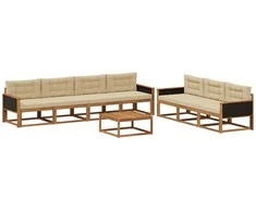 Lauko sofos komplektas su pagalve 8 pcs Natūralus ir bežinis
