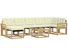 Lauko sofos komplektas su pagalve 8 pcs Balta ir kreminė