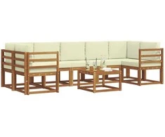 Lauko sofos komplektas su pagalve 8 pcs Natūralus ir grietinėlė