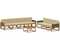 Lauko sofos komplektas su pagalve 8 pcs Natūralus ir bežinis
