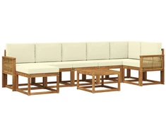 Lauko sofos komplektas su pagalve 8 pcs Natūralus ir grietinėlė