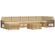 Lauko sofos komplektas su pagalve 8 pcs Balta ir kreminė