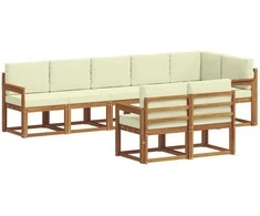 Lauko sofos komplektas su pagalve 8 pcs Natūralus ir grietinėlė