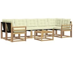 Lauko sofos komplektas su pagalve 8 pcs Balta ir kreminė