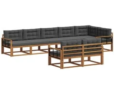 Lauko sofos komplektas su pagalve 8 pcs Natūralus ir antracitas