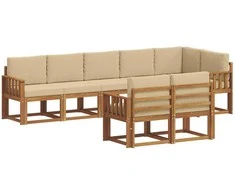 Lauko sofos komplektas su pagalve 8 pcs Natūralus ir bežinis