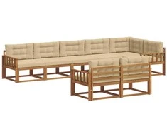 Lauko sofos komplektas su pagalve 8 pcs Natūralus ir bežinis