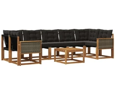 Lauko sofos komplektas su pagalve 8 pcs Natūrali ir juoda