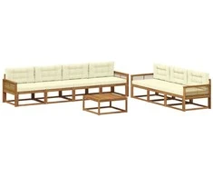 Lauko sofos komplektas su pagalve 8 pcs Natūralus ir grietinėlė