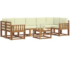 Lauko sofos komplektas su pagalve 8 pcs Natūralus ir grietinėlė