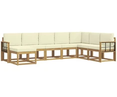 Lauko sofos komplektas su pagalve 8 pcs Balta ir kreminė