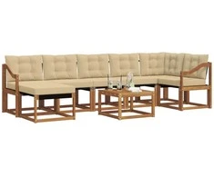 Lauko sofos komplektas su pagalve 8 pcs Natūralus ir bežinis