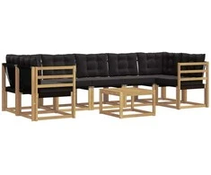 Lauko sofos komplektas su pagalve 8 pcs Balta ir juoda