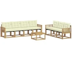 Lauko sofos komplektas su pagalve 8 pcs Balta ir kreminė