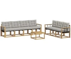 Lauko sofos komplektas su pagalve 8 pcs Balta ir šviesiai pilka