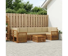 Lauko sofos komplektas su pagalve 8 pcs Natūralus ir bežinis