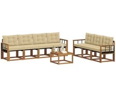 Lauko sofos komplektas su pagalve 8 pcs Natūralus ir bežinis