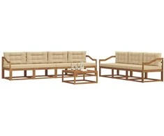 Lauko sofos komplektas su pagalve 8 pcs Natūralus ir bežinis