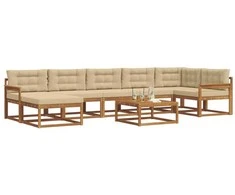 Lauko sofos komplektas su pagalve 8 pcs Natūralus ir bežinis