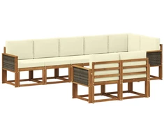 Lauko sofos komplektas su pagalve 8 pcs Natūralus ir grietinėlė