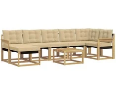 Lauko sofos komplektas su pagalve 8 pcs Balta ir kreminė
