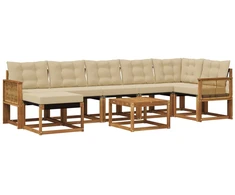 Lauko sofos komplektas su pagalve 8 pcs Natūralus ir bežinis