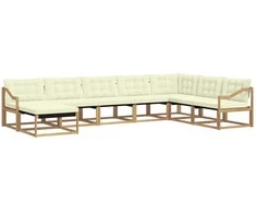 Lauko sofos komplektas su pagalve 8 pcs Balta ir kreminė