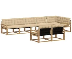 Lauko sofos komplektas su pagalve 8 pcs Balta ir kreminė