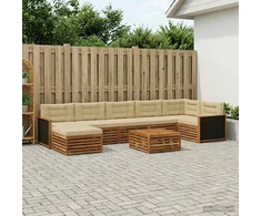 Lauko sofos komplektas su pagalve 8 pcs Natūralus ir bežinis