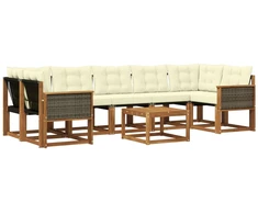 Lauko sofos komplektas su pagalve 8 pcs Natūralus ir grietinėlė