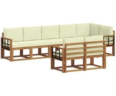 Lauko sofos komplektas su pagalve 8 pcs Natūralus ir grietinėlė