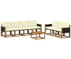 Lauko sofos komplektas su pagalve 8 pcs Natūralus ir grietinėlė