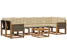 Lauko sofos komplektas su pagalve 8 pcs Natūralus ir bežinis