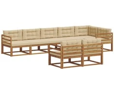 Lauko sofos komplektas su pagalve 8 pcs Natūralus ir bežinis