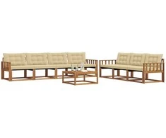 Lauko baldų komplektas Lauko sofos komplektas su pagalve 8 pcs Natūralus ir bežinis