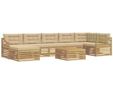 Lauko sofos komplektas su pagalve 8 pcs Balta ir kreminė