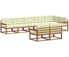Lauko sofos komplektas su pagalve 8 pcs Natūralus ir grietinėlė