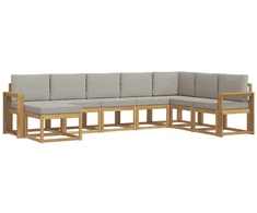 Lauko sofos komplektas su pagalve 8 pcs Balta ir šviesiai pilka
