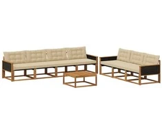 Lauko sofos komplektas su pagalve 8 pcs Natūralus ir bežinis