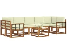 Lauko sofos komplektas su pagalve 8 pcs Natūralus ir grietinėlė