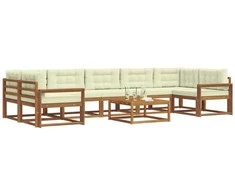 Lauko baldų komplektas Lauko sofos komplektas su pagalve 8 pcs Natūralus ir grietinėlė