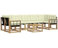 Lauko sofos komplektas su pagalve 8 pcs Balta ir kreminė