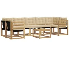 Lauko sofos komplektas su pagalve 8 pcs Balta ir kreminė