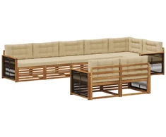 Lauko sofos komplektas su pagalve 8 pcs Natūralus ir bežinis