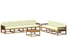 Lauko sofos komplektas su pagalve 8 pcs Natūralus ir grietinėlė