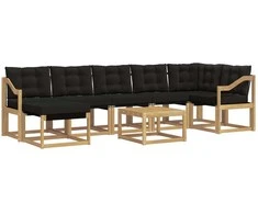 Lauko sofos komplektas su pagalve 8 pcs Balta ir juoda